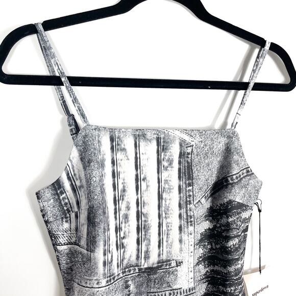 Superdown Ana Mini Dress Grey Printed Jersey Sleeveless Square Neck Bodycon Sz S - Picture 8 of 11